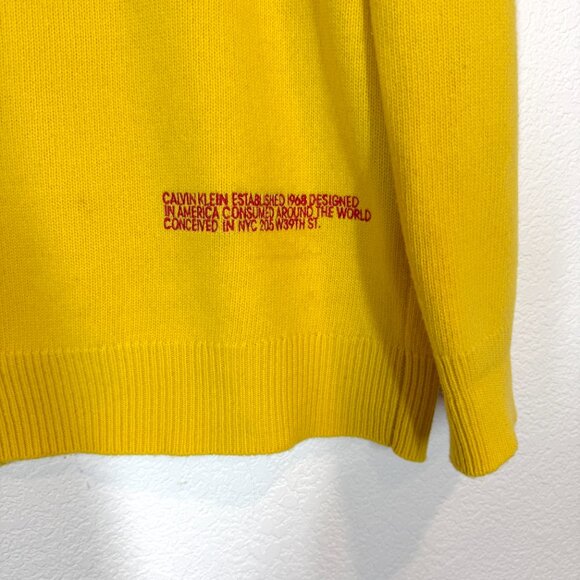 Calvin Klein Italian Wool Yellow Sweater V-Neck Made in Italy Medium - Picture 5 of 11